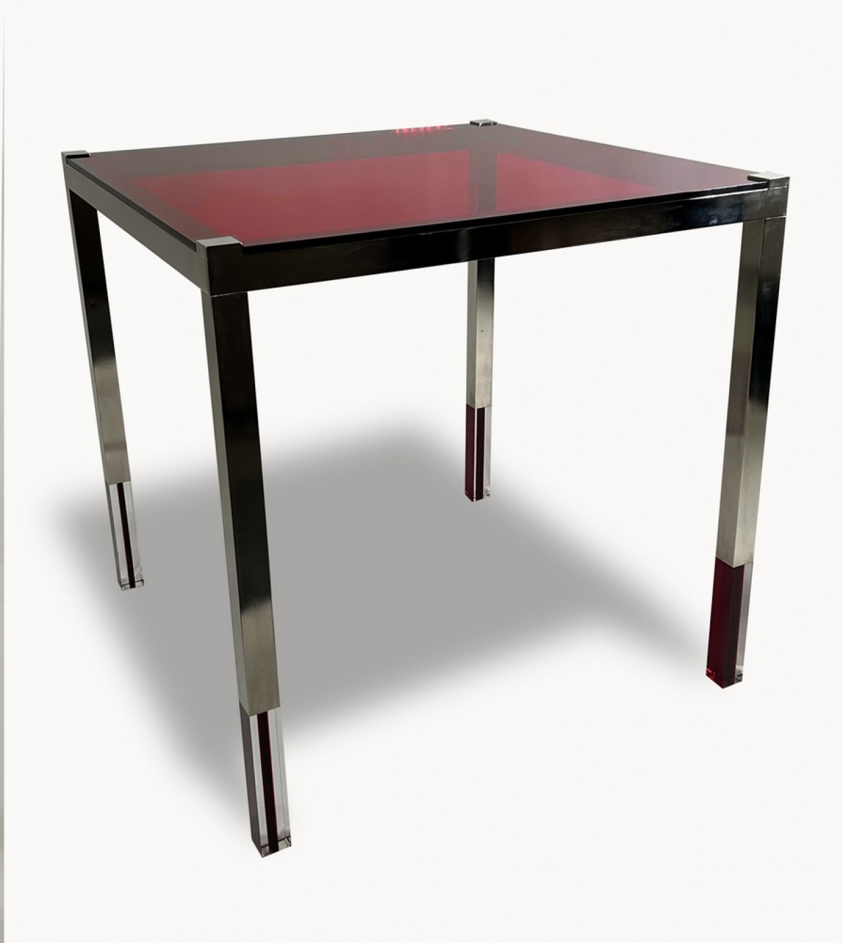 Charles hollis jones mid century american modern red clear lucite nickel game table
