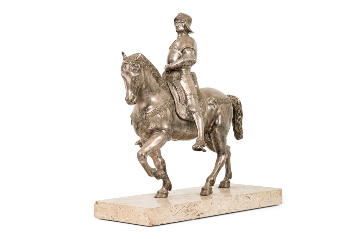 Italian monumental silvered bronze equestrian figure