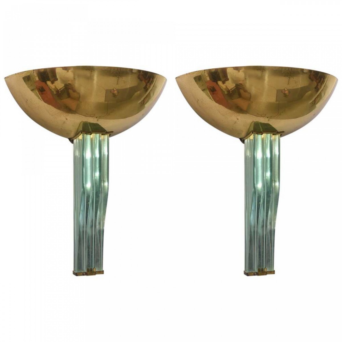 Pair of pietro chiesa fontana arte mid century italian modern brass glass wall lights sconces 