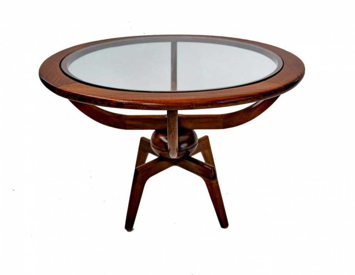 Mid century american modern round wood glass coffee table