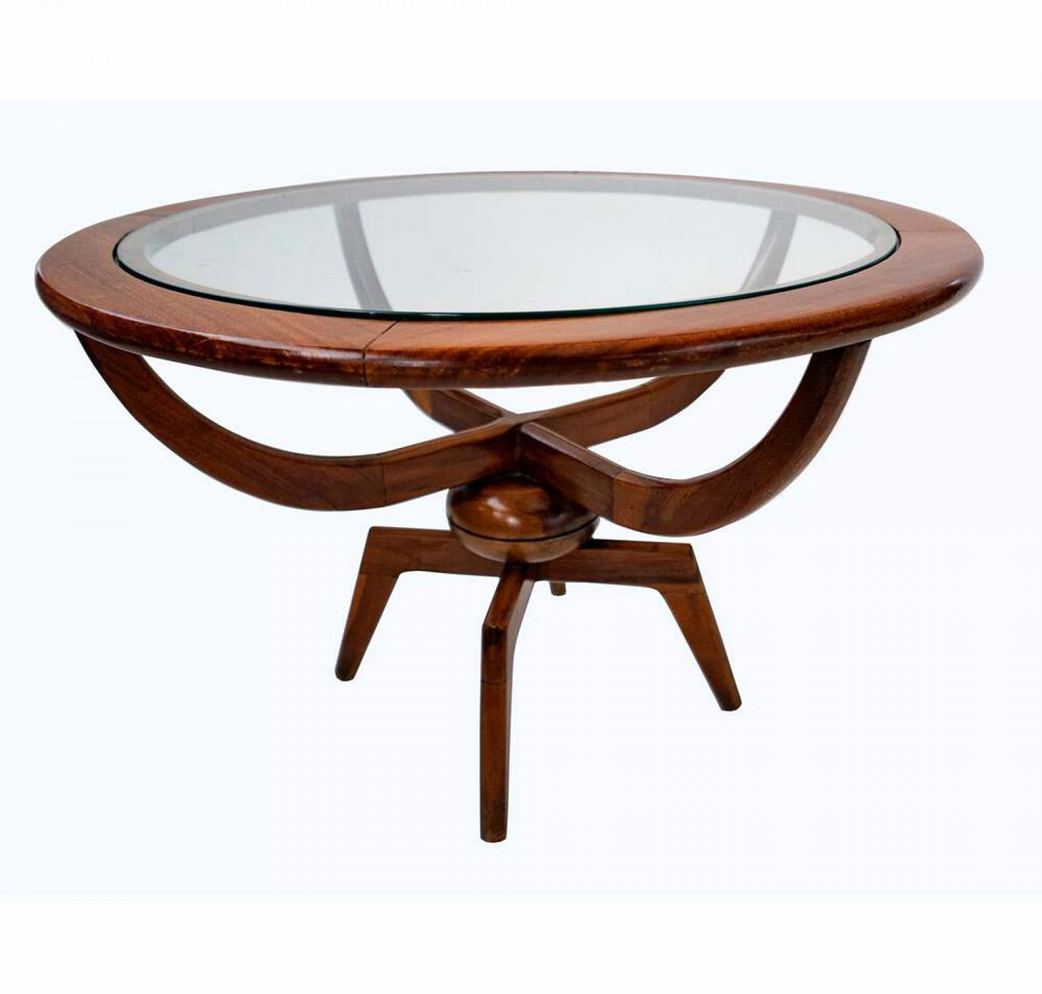 Mid century american modern round wood glass coffee table