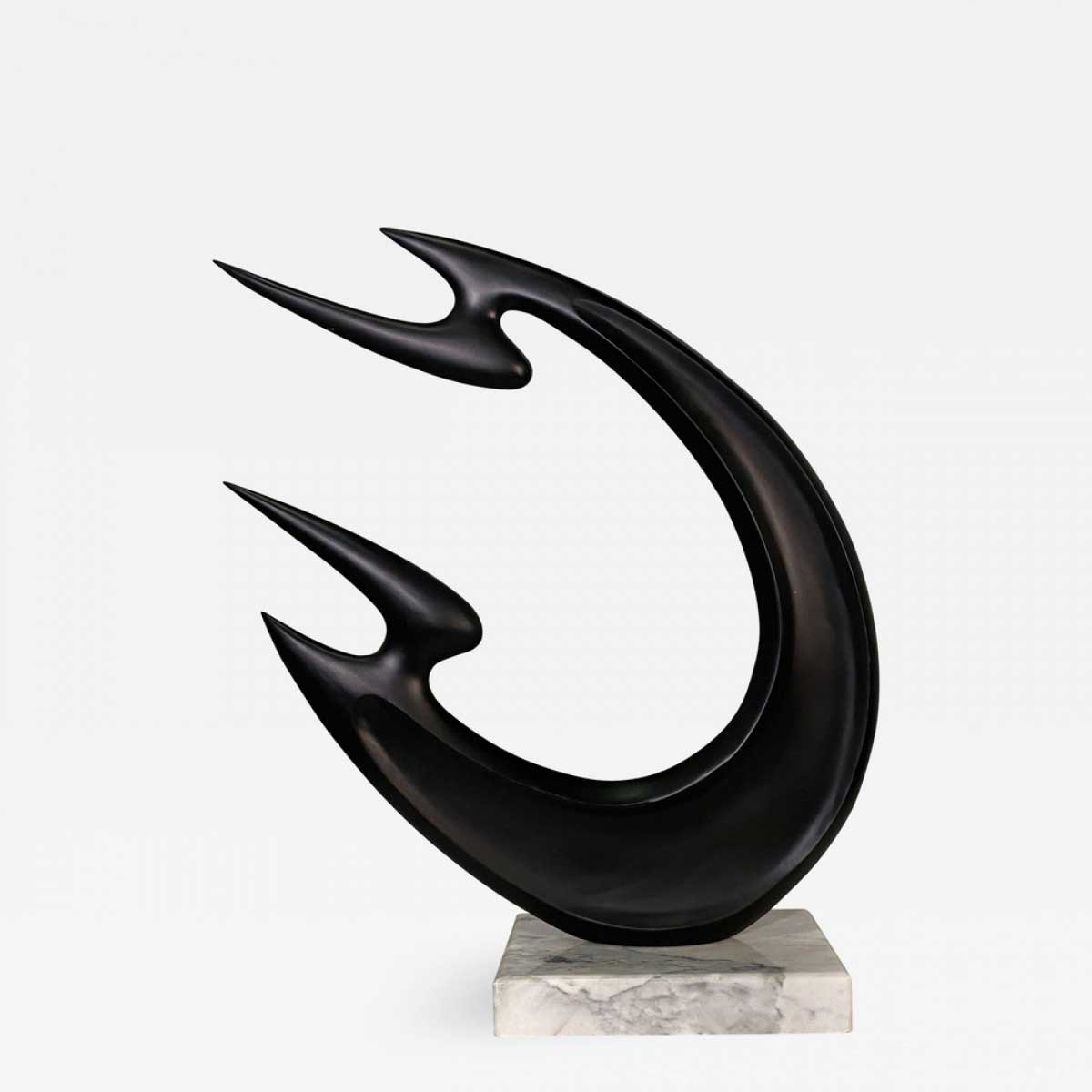 Contemporary american patinated bronze abstract sculpture on marble base in the style of brancusi