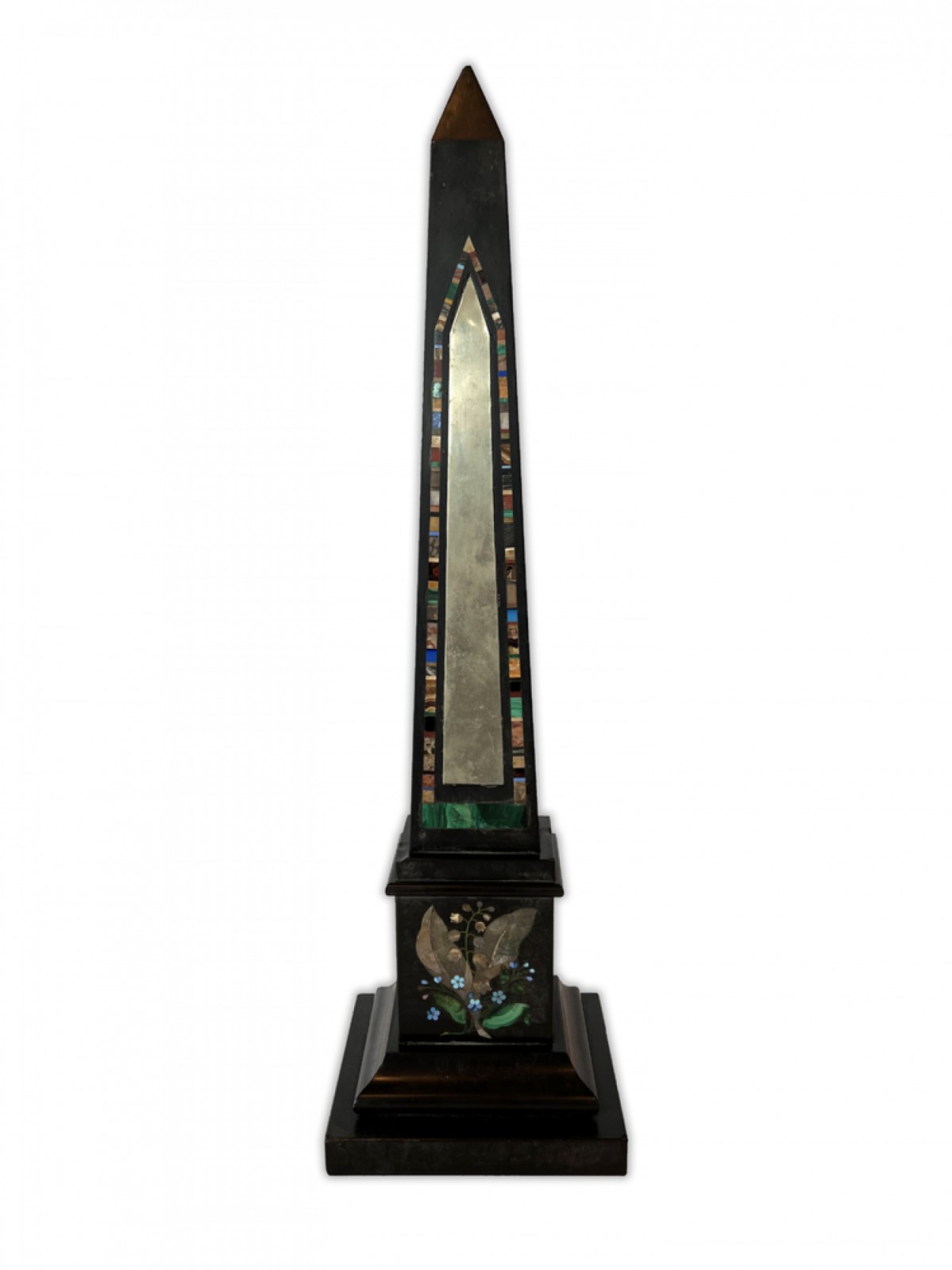 Mid century continental large marmo negro and specimen marble grand tour obelisk 