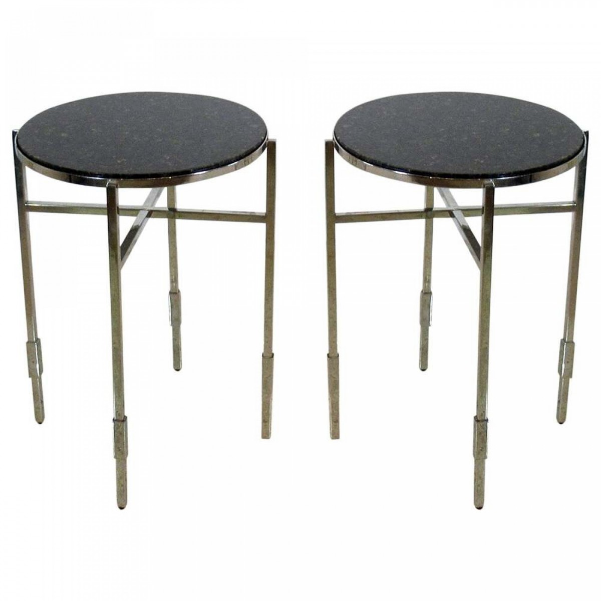 Pair of michael graves american modern granite and polished chrome end side tables