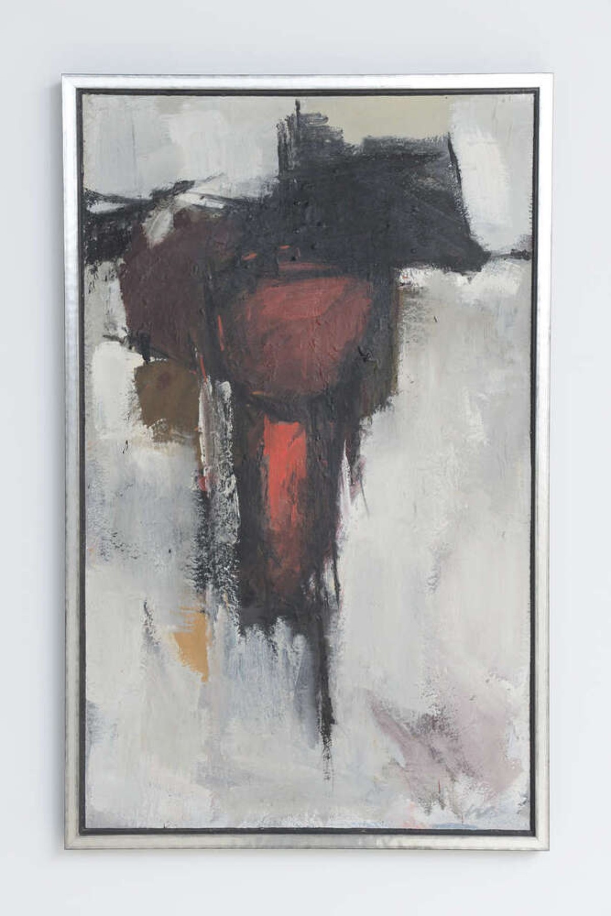 American contemporary abstract framed black and red oil painting 