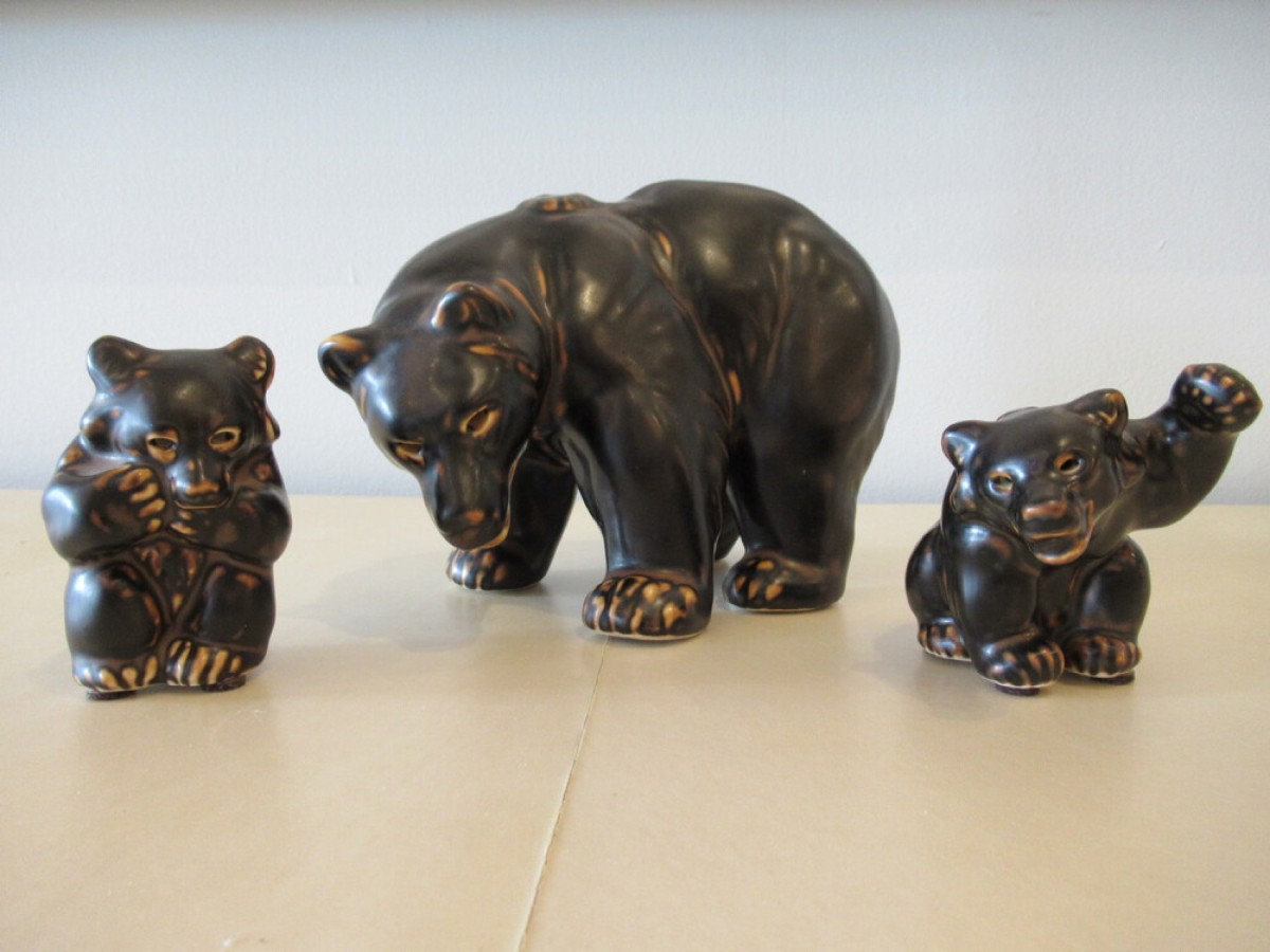 Set of 3 royal copenhagen danish mid century black porcelain bears
