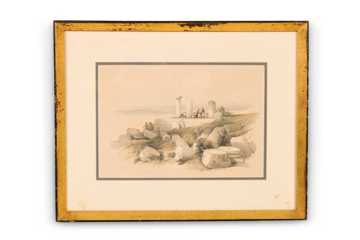 David roberts english georgian painting of a group of people near pillars 