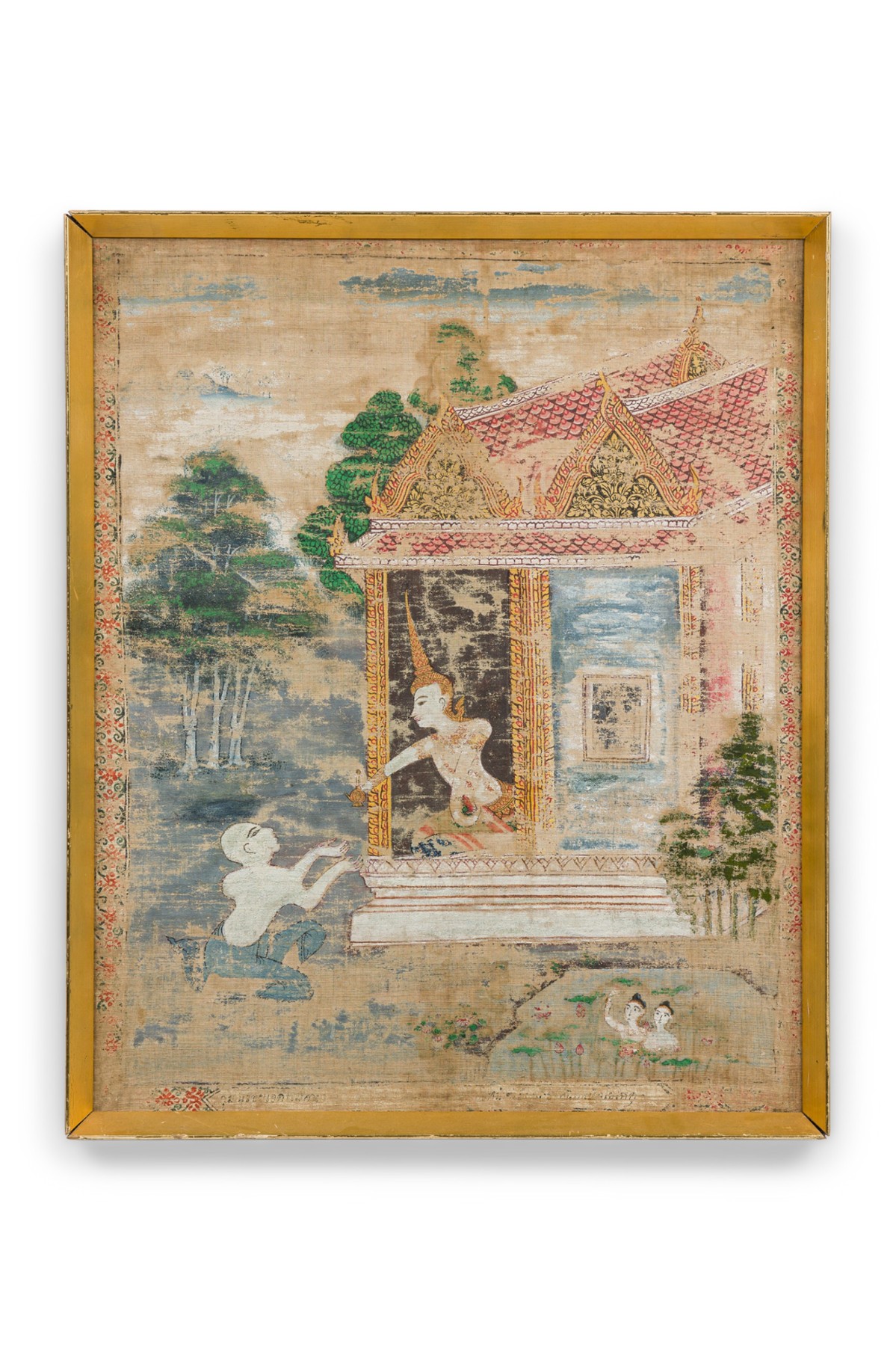 Asian thai mythological painting, noble woman in her retreat