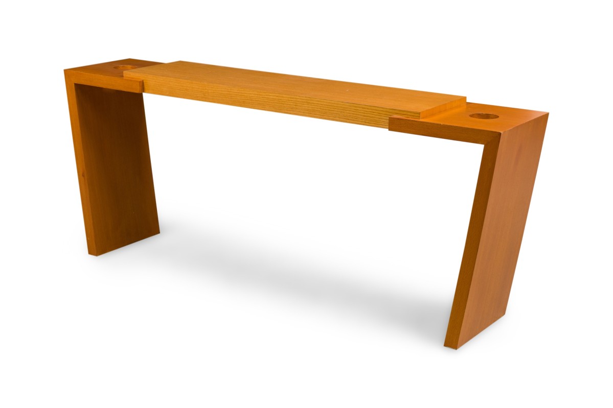 American contemporary walnut and bleached mahogany console