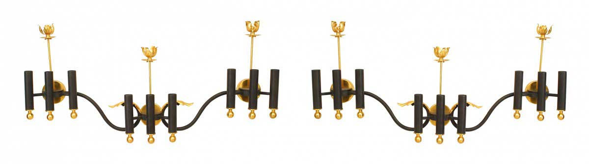Pair of french mid century gilt brass wall sconces