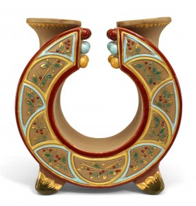 French victorian faience majolica double vase 1