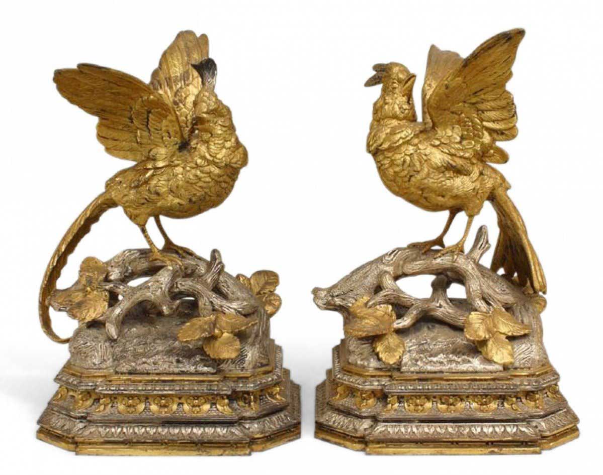 Victorian silver and gilt birds
