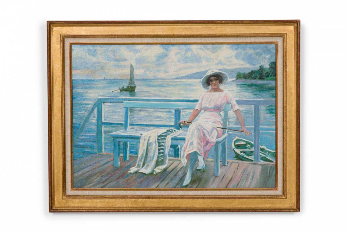 Copy of impressionist painting with women on a dock