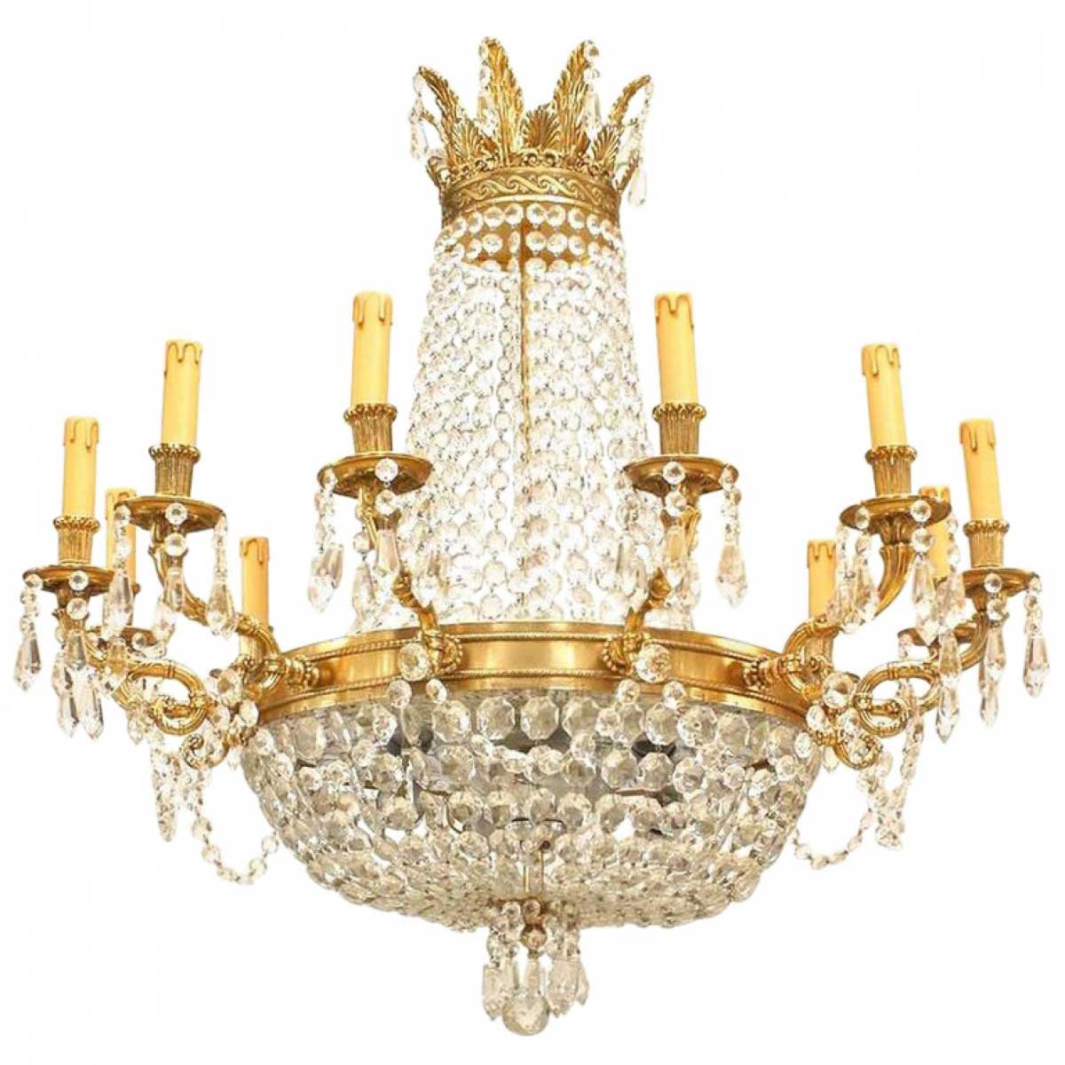 French louis xvi bronze and crystal chandelier
