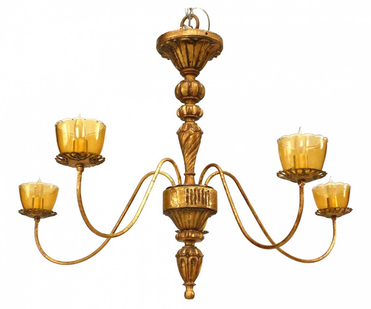 French louis xvi style gilt metal and wood chandelier