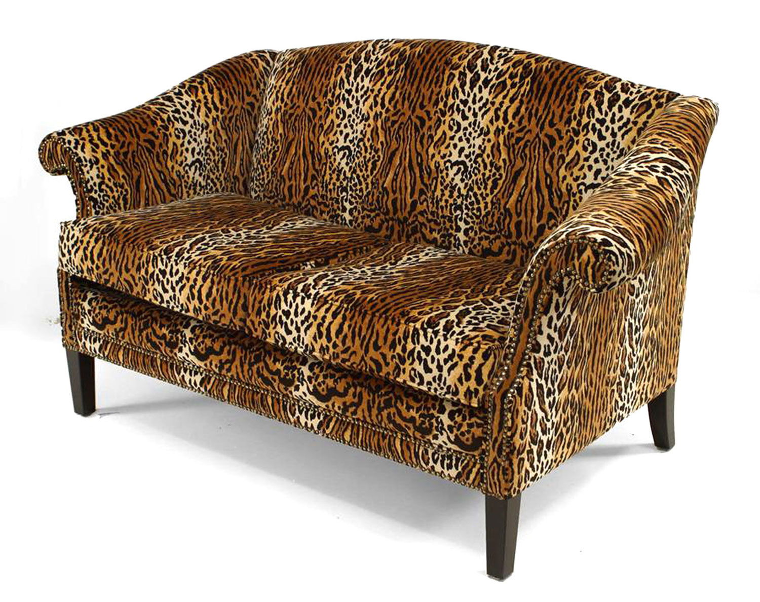 English victorian faux leopard velvet loveseat
