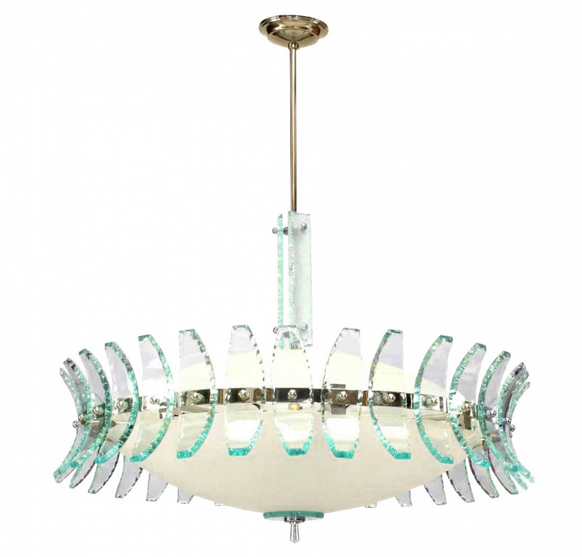 Italian mid century glass and chrome chandelier