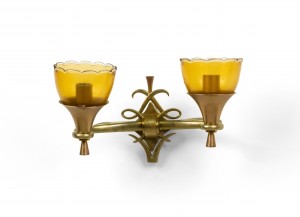 French mid century brass and glass wall sconces 1