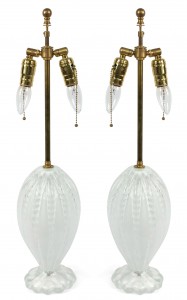 Italian murano white iridescent glass table lamps 1
