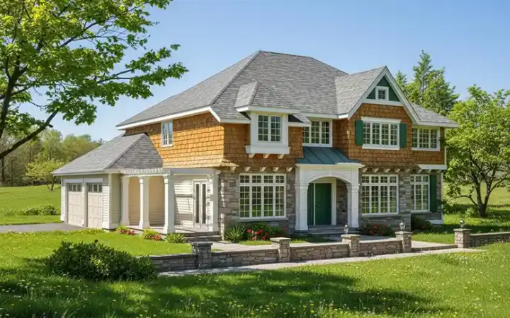Shingle house plans 1-118 - front exterior, 3,369 sq ft, 4 bed, 3 bath house plans | Monster House Plans