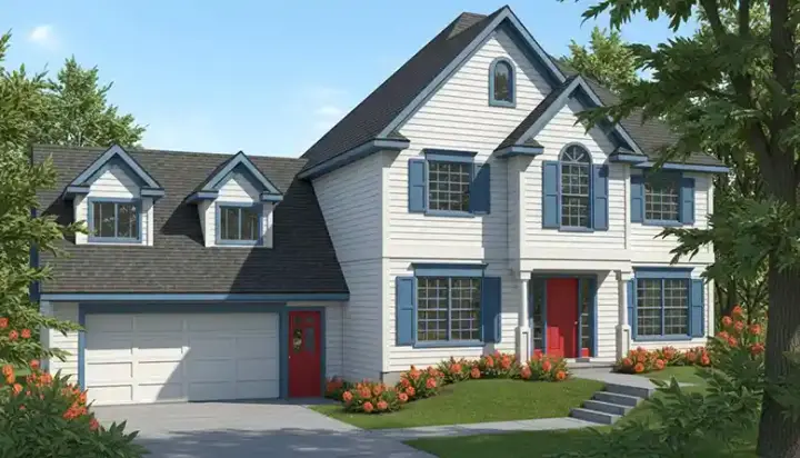 Colonial house plans 1-132 - front exterior, 1,857 sq ft, 3 bed, 2 bath house plans | Monster House Plans