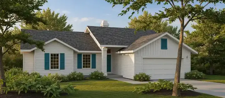 Ranch house plans 1-218 - front exterior, 1,428 sq ft, 3 bed, 2 bath house plans | Monster House Plans