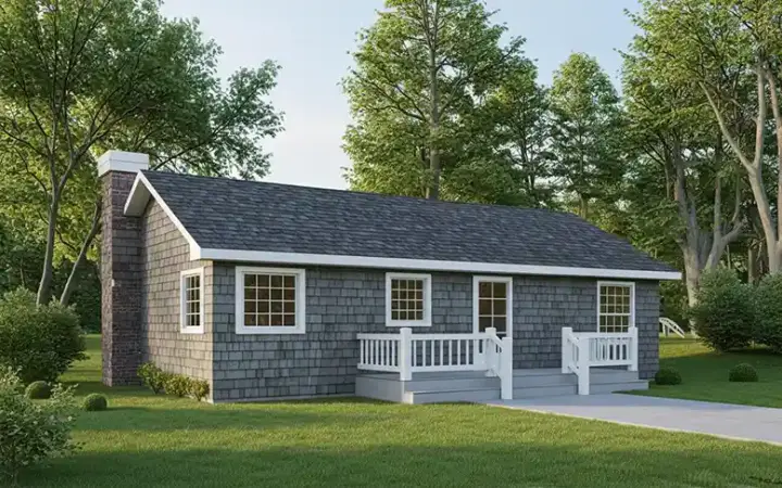 Shingle house plans 1-221 - front exterior, 960 sq ft, 2 bed, 1 bath house plans | Monster House Plans