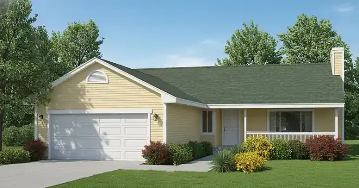 Country house plans 1-227 - front exterior, 1,314 sq ft, 3 bed, 2 bath house plans | Monster House Plans