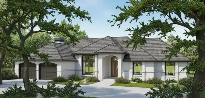 Mediterranean house plans 1-229 - front exterior, 1,941 sq ft, 3 bed, 2 bath house plans | Monster House Plans