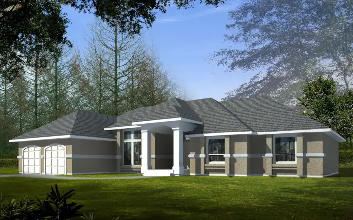 Mediterranean house plans 1-231 - front exterior, 1,983 sq ft, 3 bed, 2 bath house plans | Monster House Plans