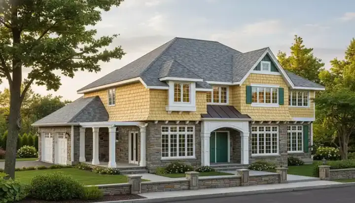 Shingle house plans 1-323 - front exterior, 3,433 sq ft, 4 bed, 3 bath house plans | Monster House Plans