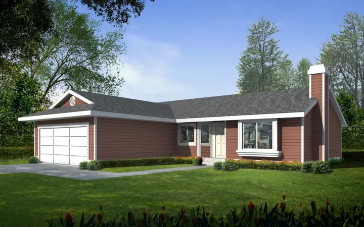 Ranch house plans 1-331 - front exterior, 1,334 sq ft, 3 bed, 2 bath house plans | Monster House Plans