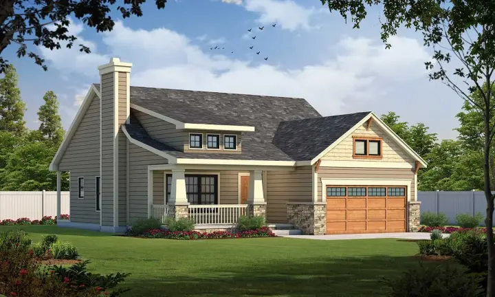 Craftsman house plans 10-1060 - front exterior, 1,195 sq ft, 3 bed, 2 bath house plans | Monster House Plans