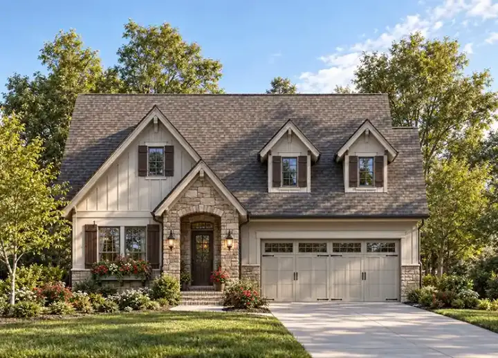 English Country house plans 10-1076 - front exterior, 1,556 sq ft, 2 bed, 2 bath house plans | Monster House Plans