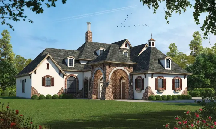 European house plans 10-1278 - front exterior, 4,629 sq ft, 4 bed, 4 bath house plans | Monster House Plans