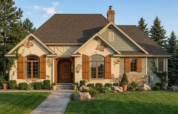 European house plans 10-1335 - front exterior, 1,597 sq ft, 2 bed, 2 bath house plans | Monster House Plans