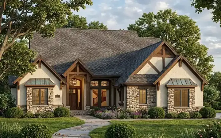 French Country house plans 10-1453 - front exterior, 2,390 sq ft, 2 bed, 2 bath house plans | Monster House Plans