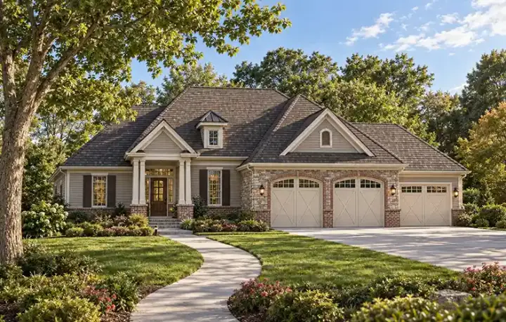European house plans 10-1467 - front exterior, 2,200 sq ft, 3 bed, 2 bath house plans | Monster House Plans