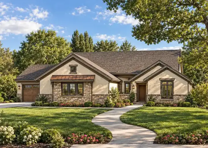 French Country house plans 10-1512 - front exterior, 2,012 sq ft, 2 bed, 2 bath house plans | Monster House Plans