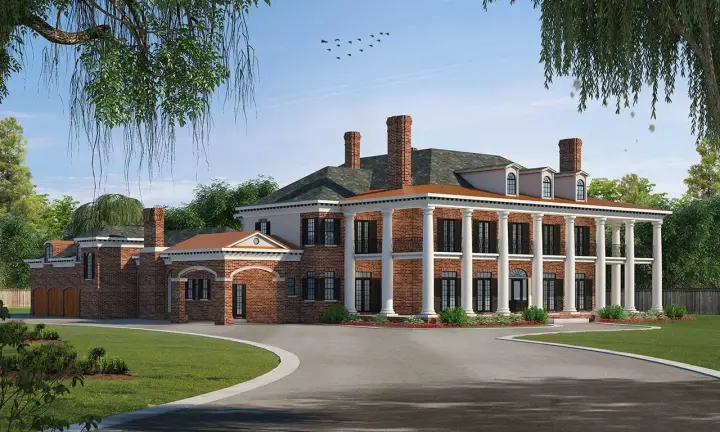 Plantation house plans 10-1603 - front exterior, 9,360 sq ft, 6 bed, 6 bath house plans | Monster House Plans