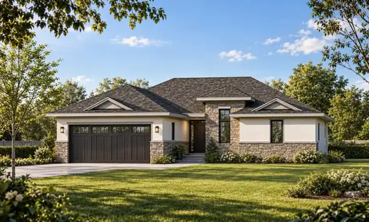 Contemporary house plans 10-1627 - front exterior, 1,461 sq ft, 2 bed, 2 bath house plans | Monster House Plans