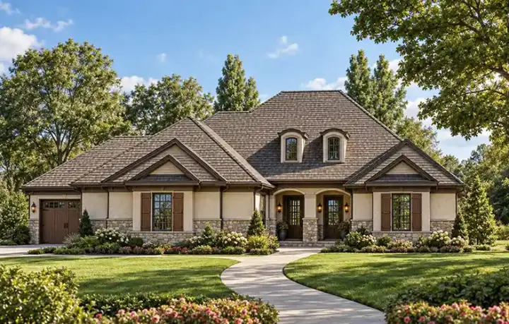 European house plans 10-1628 - front exterior, 2,236 sq ft, 2 bed, 2 bath house plans | Monster House Plans