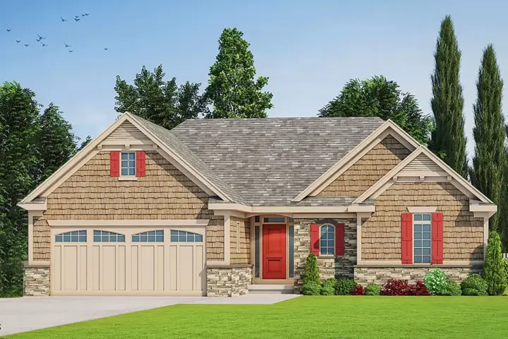 Traditional house plans 10-1629 - front exterior, 1,436 sq ft, 2 bed, 2 bath house plans | Monster House Plans