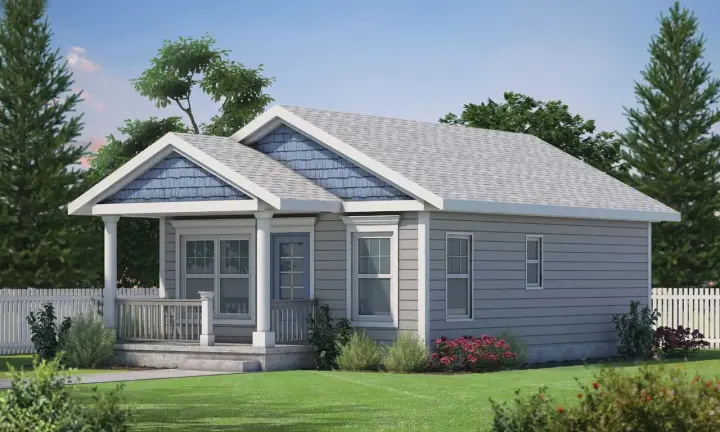Cottage house plans 10-1727 - front exterior, 682 sq ft, 2 bed, 1 bath house plans | Monster House Plans