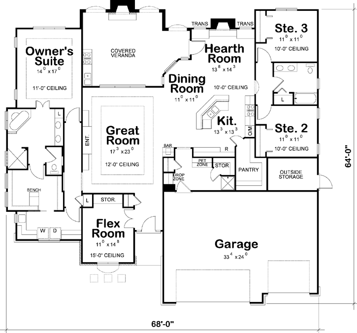 Tuscan House Plan - 3 Bedrooms, 2 Bath, 2500 Sq Ft Plan 10-1745