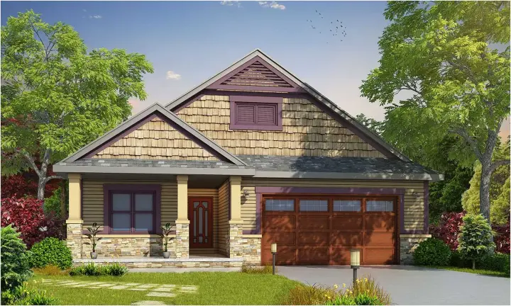 Craftsman house plans 10-1757 - front exterior, 1,676 sq ft, 2 bed, 2 bath house plans | Monster House Plans
