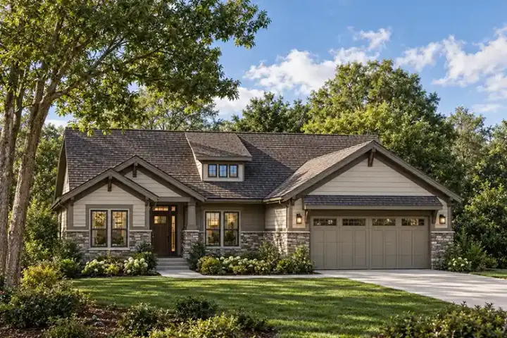 Craftsman house plans 10-1801 - front exterior, 2,407 sq ft, 3 bed, 2 bath house plans | Monster House Plans