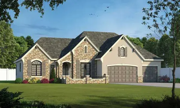 European house plans 10-1816 - front exterior, 2,292 sq ft, 2 bed, 2 bath house plans | Monster House Plans