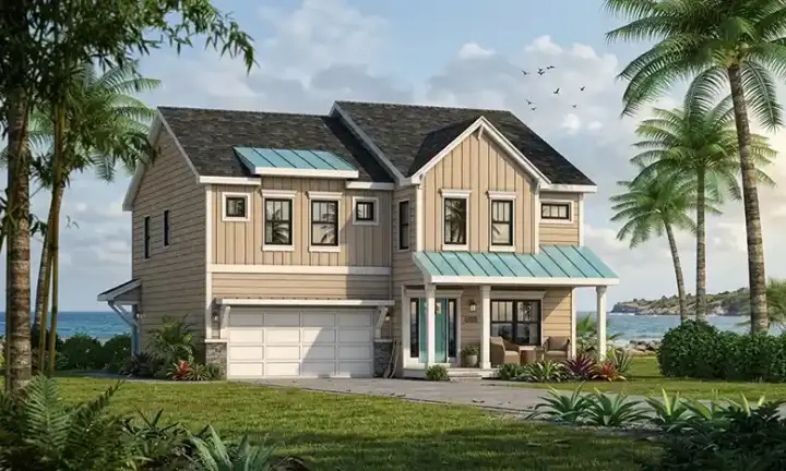 Coastal house plans 10-1836 - front exterior, 2,500 sq ft, 4 bed, 3 bath house plans | Monster House Plans