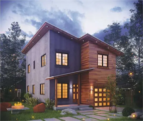 Modern house plans 10-1842 - front exterior, 1,406 sq ft, 3 bed, 2 bath house plans | Monster House Plans